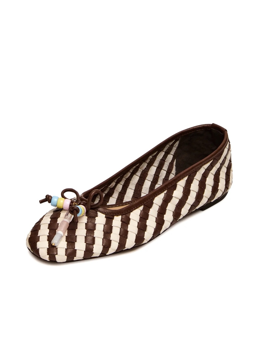 Steve Madden Brown & Cream Woven Ballet Flat with Bead Detail